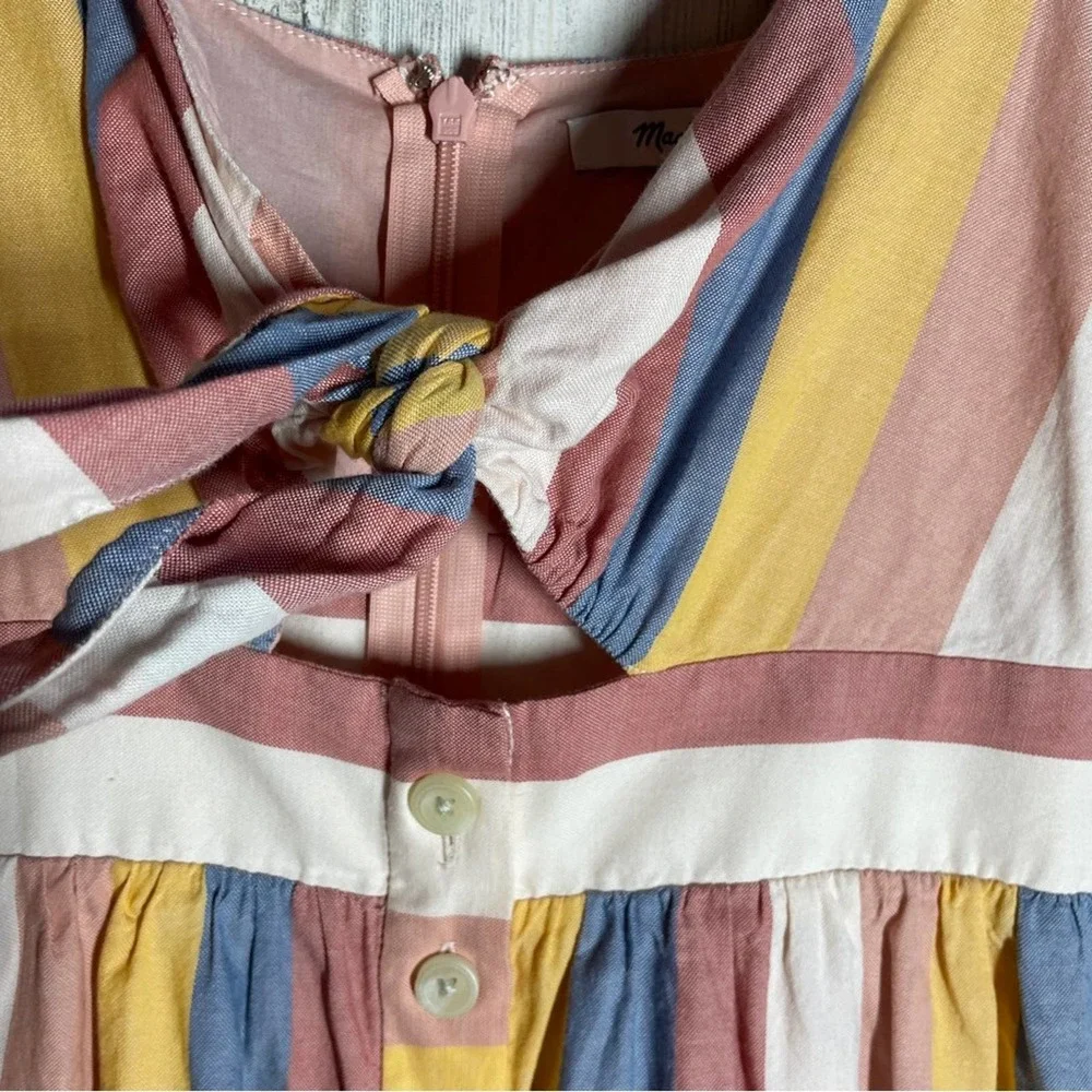 MADEWELL DRESS SIZE 0 STRIPED FRONT TIE CUTOUT MIDI BLUE PINK YELLOW SHE… - Picture 6 of 13